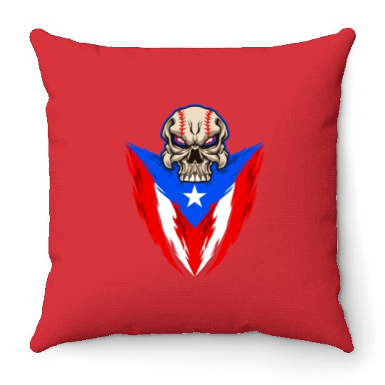 Puerto Rico Baseball Skull Throw Pillows