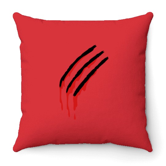 three slashes with blood werewolf Throw Pillows