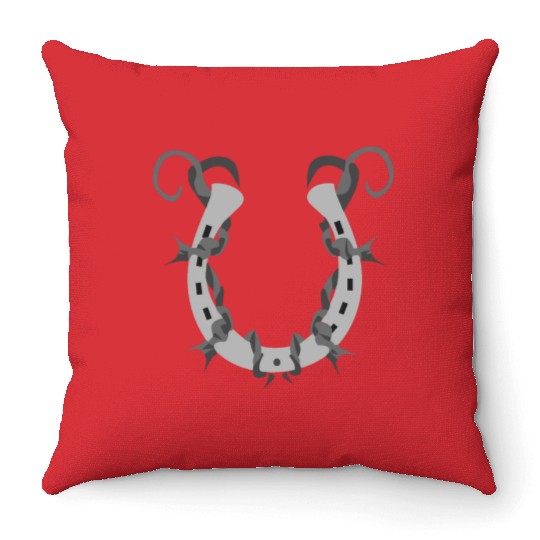 Horseshoe Wrapped in Barbed Wire Throw Pillows
