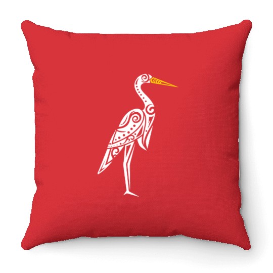 Maori Kotuku White Heron Polynesian T Tattoo Throw Pillows