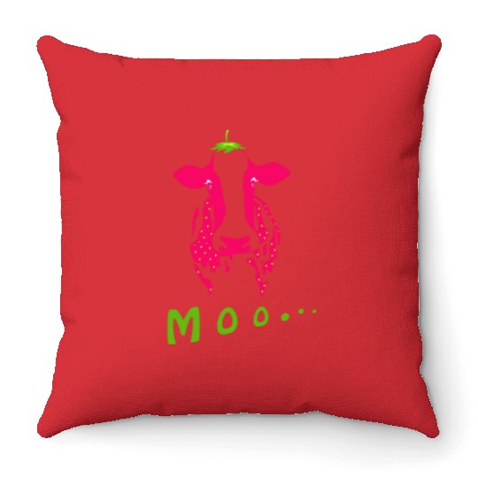Strawberry cow, Strawberry cow pink, pink cow Throw Pillows