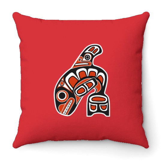 Orca Whale Indian Totem Tribal Haida Style Art Throw Pillows