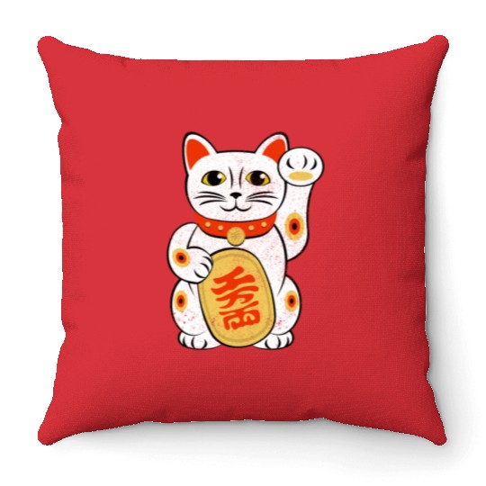 Japan Lucky Cat Japanese Maneki Neko Good Luck Cha Throw Pillows