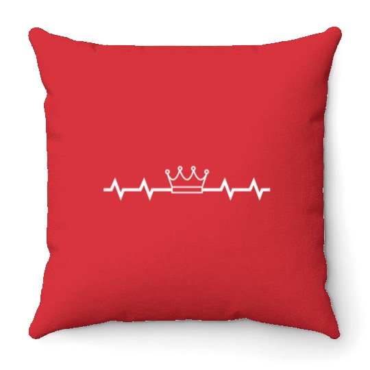 Heartbeat crown king queen royal kingdom crowned Throw Pillows