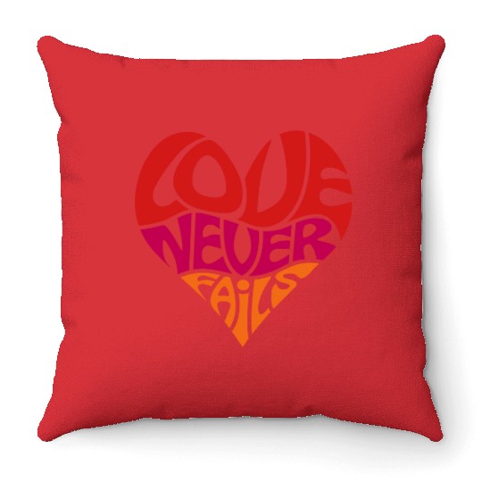 Love Never Fails, Heart, Christian, Bible Verse Throw Pillows