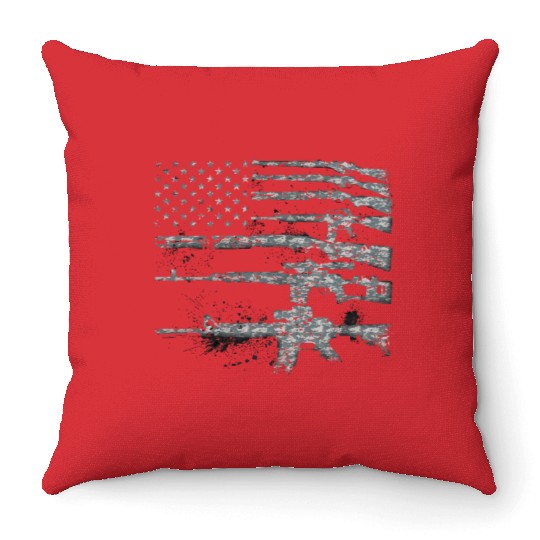 Usa Guns Weapons Rifles Flag Digital Camo Gift Throw Pillows