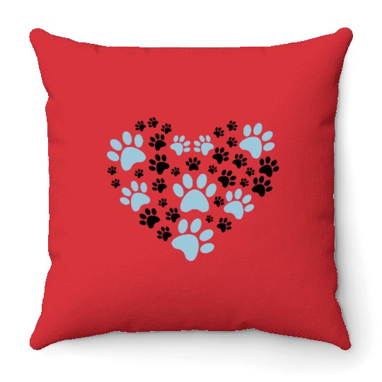 Heart of paws - Dog & Cat lover gift - Pawprint Throw Pillows
