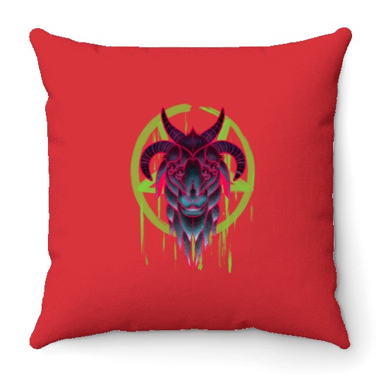 Neon Baphomet Throw Pillows