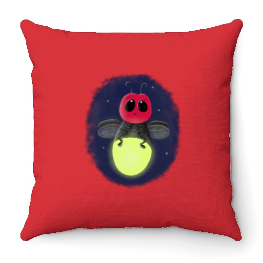 Cute lightning bug firefly cartoon illustration Throw Pillows