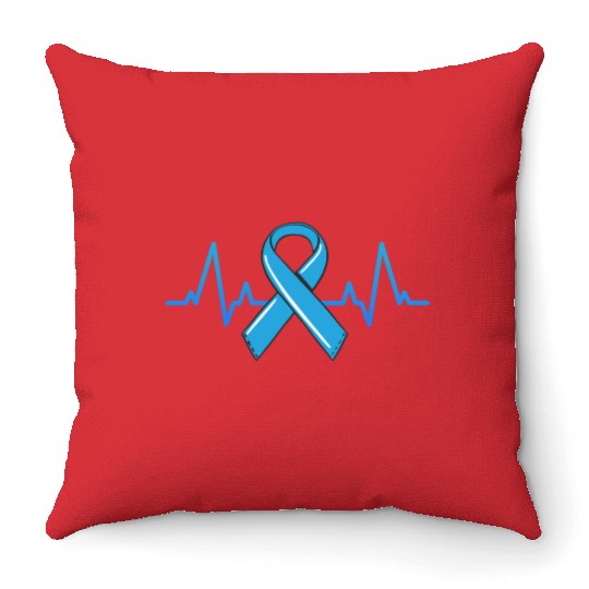 Prostate Cancer Fighter Heartbeat Throw Pillows Blue Ribbon