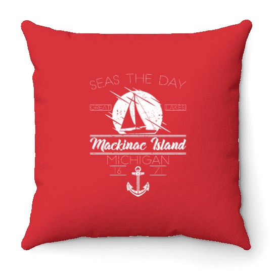 Mackinac Island MI Vintage Nautical SailBoat Throw Pillows