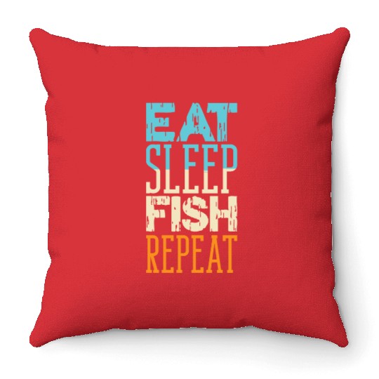 Eat Sleep Fish Repeat Boat Angler Wave Sea Anchor Throw Pillows
