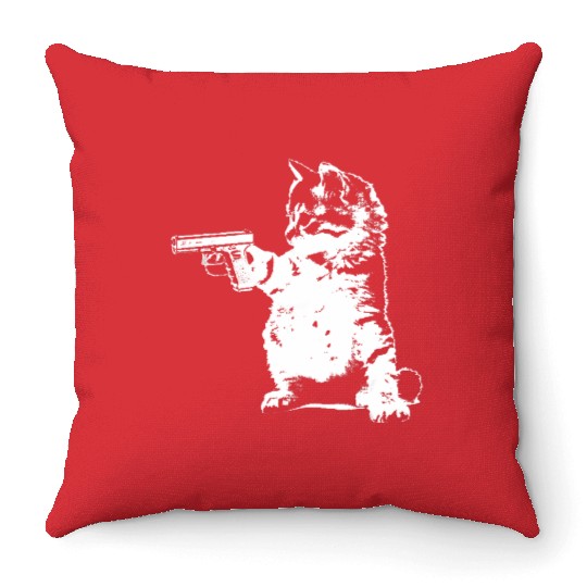 Gun Kitty Funny Cat Throw Pillows