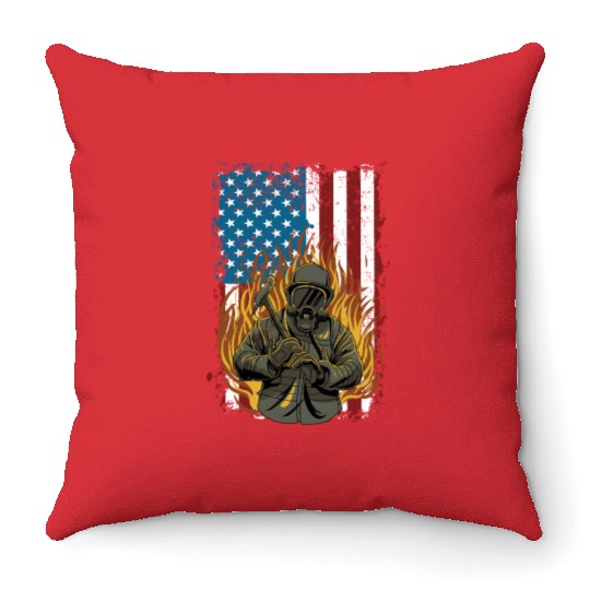 Firefighter Fire Department Thin Red Line Fireman Throw Pillows
