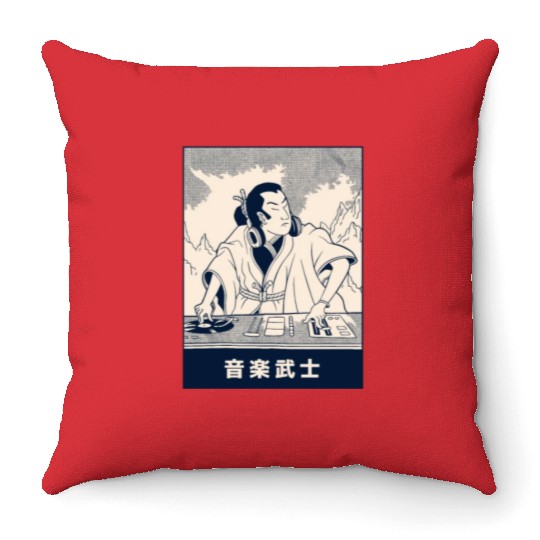 Samurai DJ awesome japanese classical painting DJ Throw Pillows