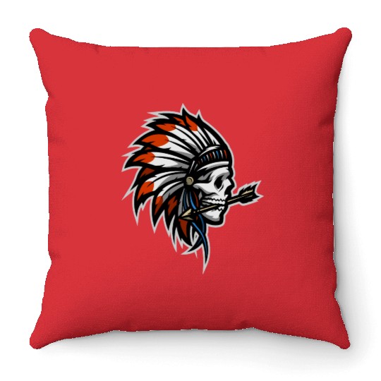 Native American Indian Headdress Skull Throw Pillows