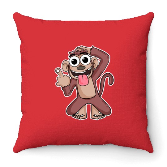 Funny Monkey Showing Middle Finger Throw Pillows