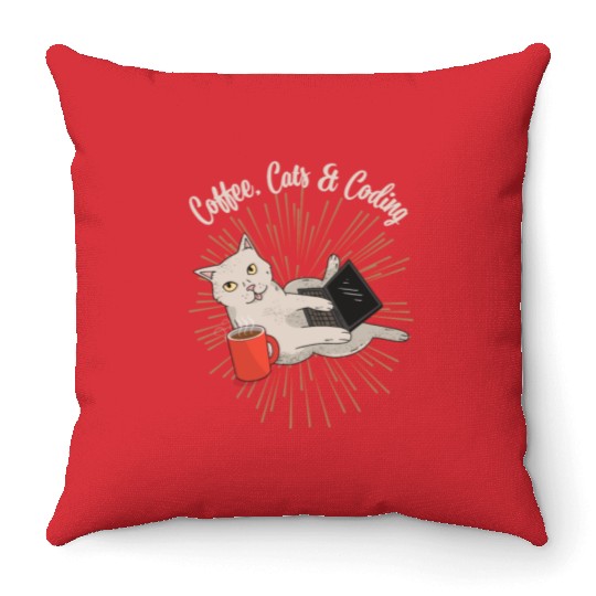 Coding Cats and Coffee Software Developer Throw Pillows