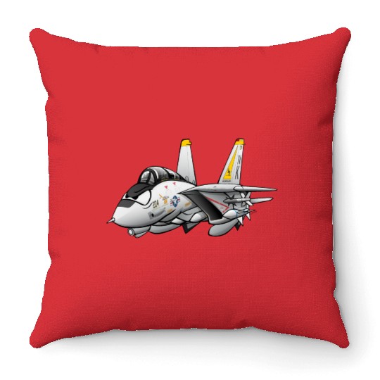 F-14 Tomcat Military Fighter Jet Aircraft Cartoon Throw Pillows