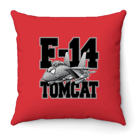 F-14 Tomcat Military Fighter Jet Aircraft Cartoon Throw Pillows