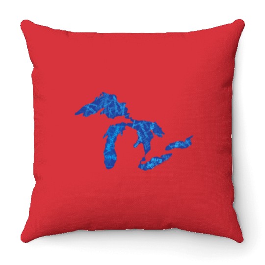 Great Lakes with Names Throw Pillows