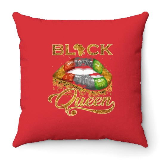 Black queen lips Throw Pillows