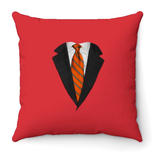 Orange Suit Up! Realistic Suit & Tie Casual Graphi Throw Pillows