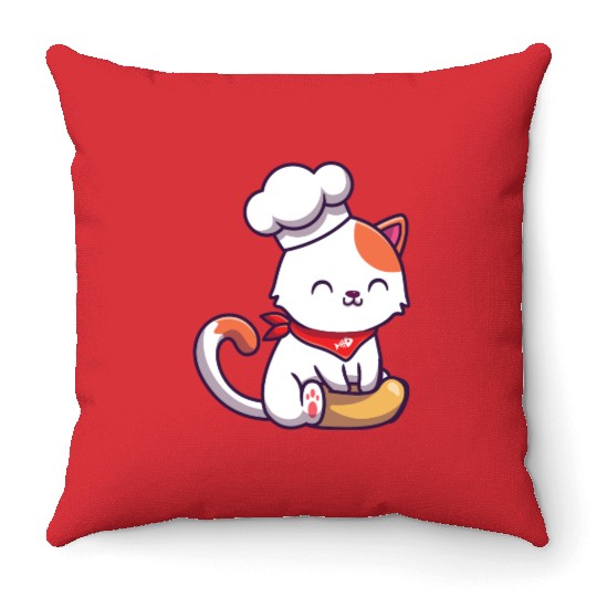 Chef Cute Cat Baking Throw Pillows