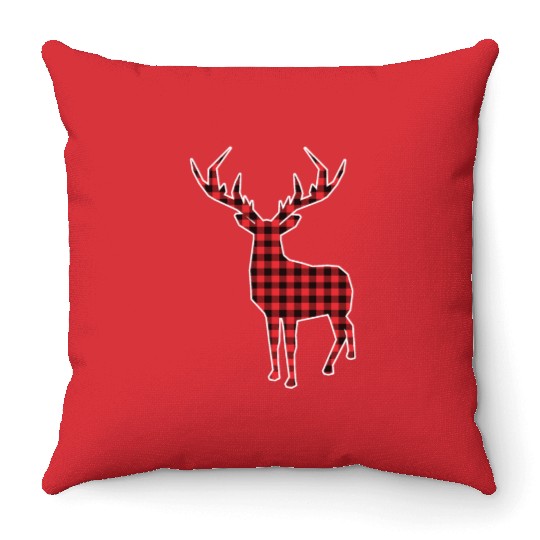 Buffalo Plaid Deer Christmas Throw Pillows