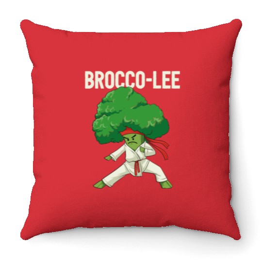 Brocco Lee Broccoli Karate Vegan Vegetarian MMA Throw Pillows