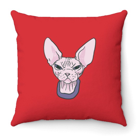 grumpy catpinkGrumpy Sphinx Cat - Purple Throw Pillows