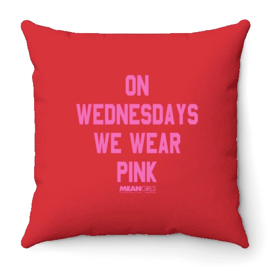 Mean Girls Pink On Wednesday Square Text Throw Pillows
