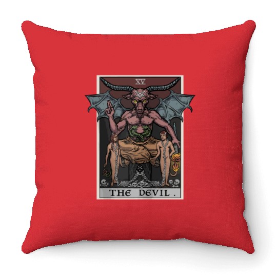 The Devil Tarot Card Halloween Baphomet Satanic Ba Throw Pillows