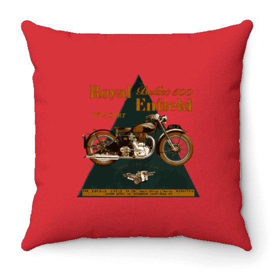 The Legendary Royal Enfield Bullet 500 Motorcycle Throw Pillows