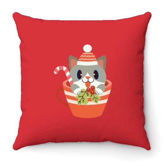 cat lover christmas Throw Pillows