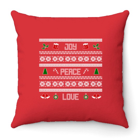65 MCMLXV JOY PEACE LOVE CHRISTMAS SWEATER DESIGN Throw Pillows