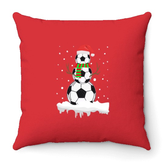 Christmas Funny Soccer Ball Snowman Xmas Sport Throw Pillows