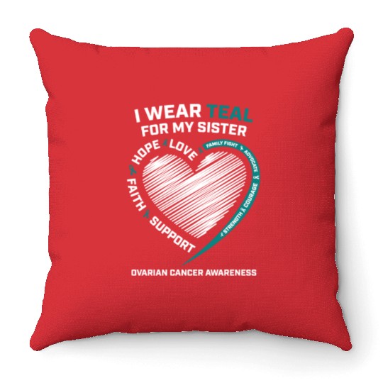 Products I Wear Teal For My Sister Ovarian Cancer Throw Pillows