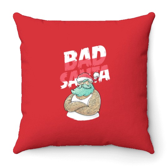 Bad Santa Claus Christmas Tattoo Throw Pillows