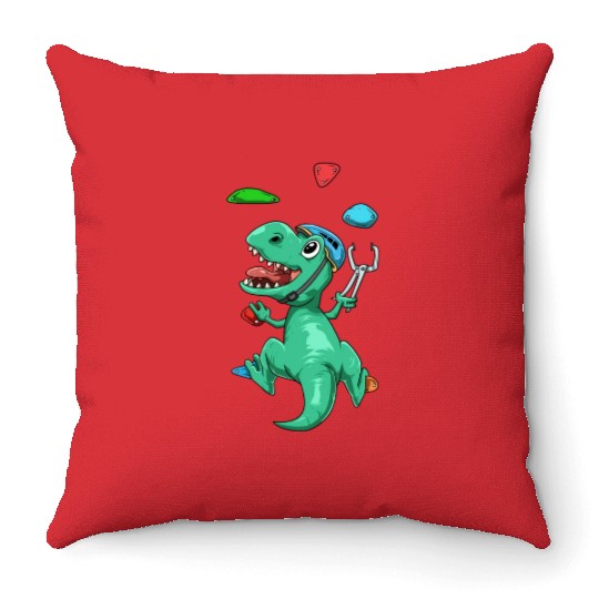 Funny T-Rex Bouldering and Rock Climbing Gift Throw Pillows