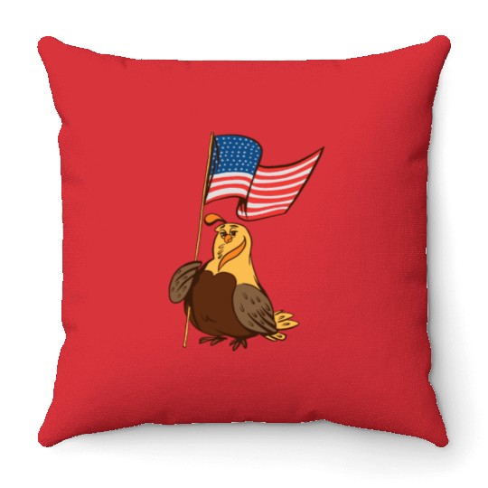 US Quail patriot with banner cute cartoon quail Throw Pillows