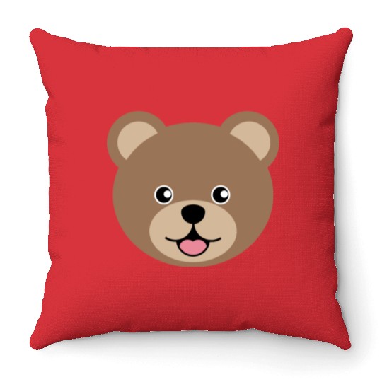 Cute Brown Teddy Bear Face Throw Pillows