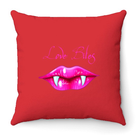 Pastel Goth Love Bites Vampire Lips Valentine Throw Pillows