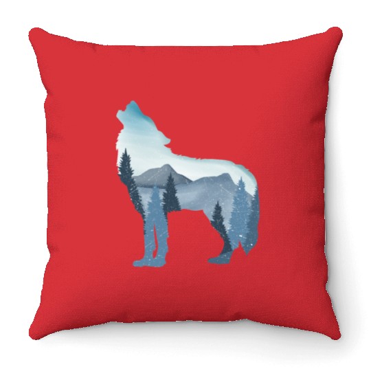 Alpha Wolf Art - Nature Background Throw Pillows