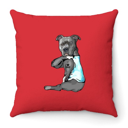 Cute Pitbull I Love Dad Dog Lovers Fathers Day Throw Pillows