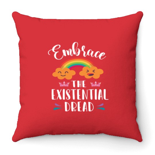 EMBRACE THE EXISTENTIAL DREAD Comics Rainbow Gift Throw Pillows