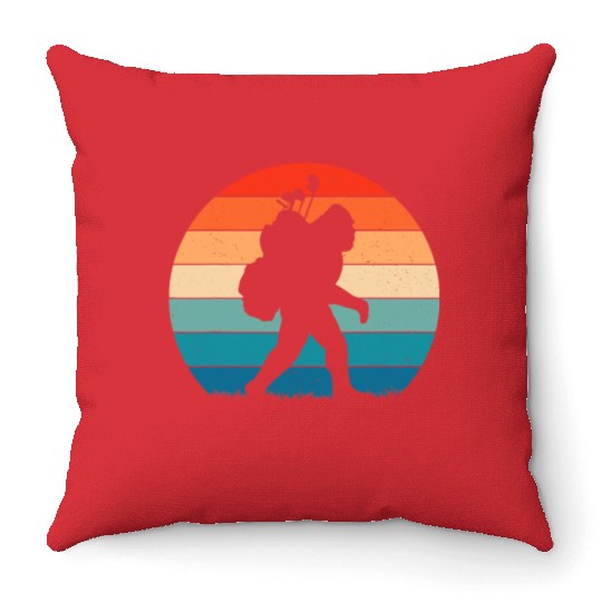 Bigfoot Golf Vintage Retro Sasquatch Playing Gol Throw Pillows