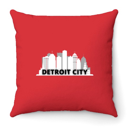 Detroit City Skyscraper Skyline Throw Pillows