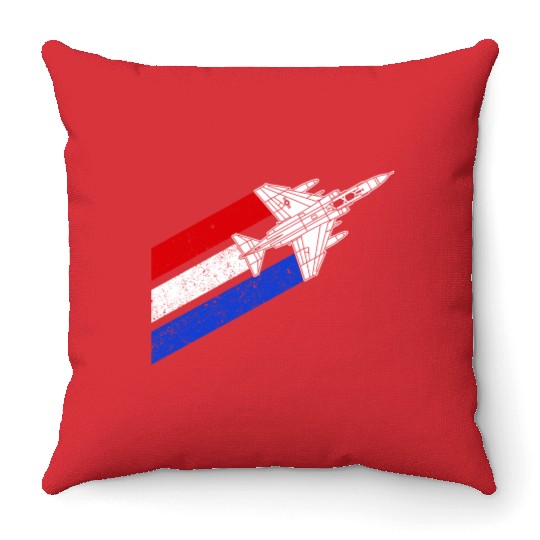 F-4 Phantom Vintage USA Contrails Red White Blue Throw Pillows