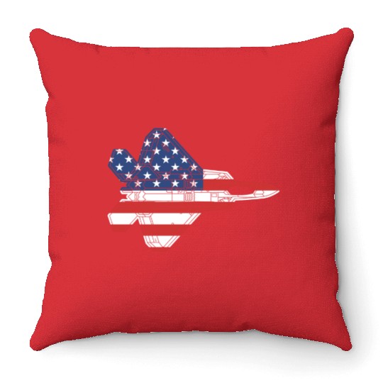 F-22 Raptor Fighter Jet Airplane American Flag F22 Throw Pillows